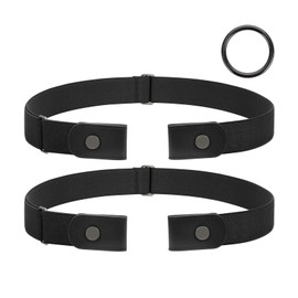 JasGood Pack of 2 Men's Buckle-Free Elastic Belt Without Buckle, Buckle-Free Invisible Belt for Men, 3.5 cm Width, 7-Black/Black