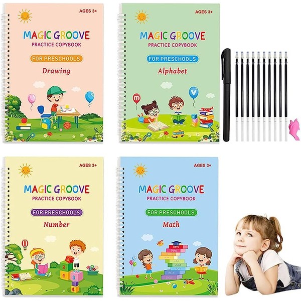 Children Magic Ink Practice Book 4Pc Large Reusable Handwriting Practice