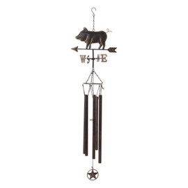 Accent Plus Iron Weathervane Windchime, Outdoor Chimes for Yard & Garden, 45x11.75x7, Iron Pig