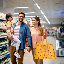 Heveer Foldable Shopping Bag, Reusable Shopping Bag, 50 x 66 cm, Environmentally Friendly Shopping Bag, honey bee pattern