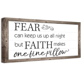 Faith Makes One Fine Pillow Wood Style Look 24x48 Stretched Canvas Art Extra Large - Christian Inspirational Bible Verse Decor, Boho Theme Room Wall Art, Religious House Warming Gift for New Home