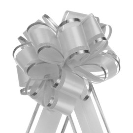 QUARKZMAN Pack of 5 Gift Bows 10 cm Gift Ribbons Mat Pull Bow Large Decorative Bow for Gift Wrapping Wedding Bags Christmas Baskets Car Decoration, Grey