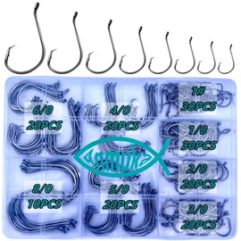 Circle Hooks Fishing Hooks 2X Strong 170PCS/Box|220PCS/Box Octopus Catfish Fish Bulk Fishing Hooks Set Saltwater Freshwater Gear Equipment#1 1/0 2/0 3/0 4/0 5/0 6/0 8/0(BLACK-170PCS)