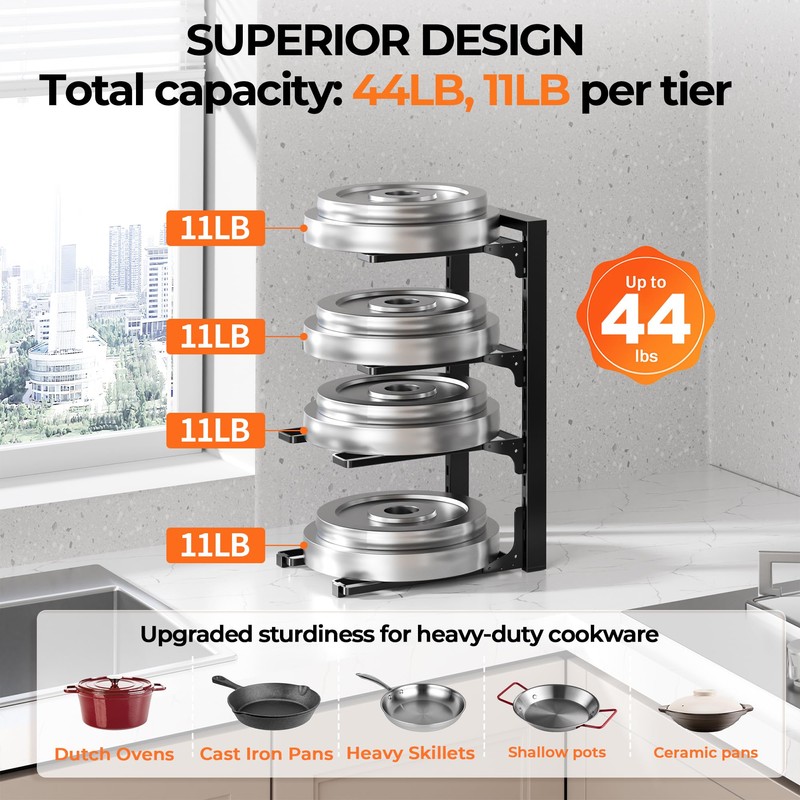 MUDEELA Pots and Pans Organizer under Cabinet 15.75" Tall, 4-Tier