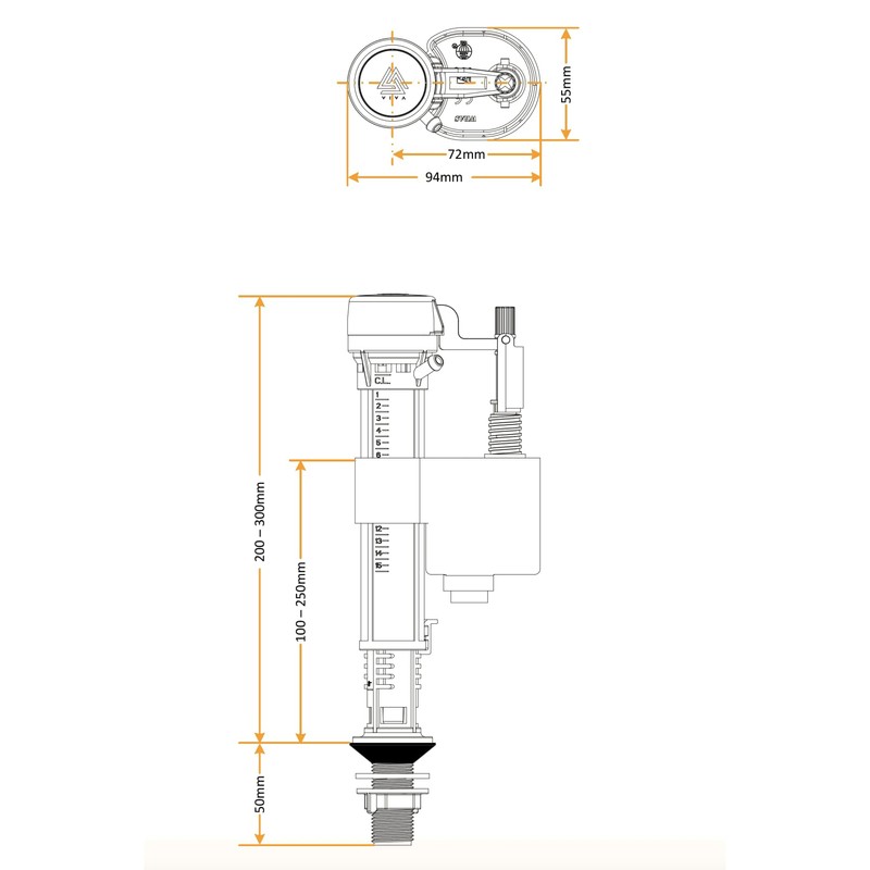 Adjustable Side Entry Toilet Fill Valve with ½ UK Plastic
