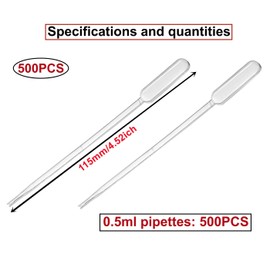 500 Pezzi 0,5ml Plastica Pipette Trasferimento,Pipette Graduate,Squeeze Trasferimento Pipette,pipette monouso,per Laboratorio, Aula,Esperimento,pipette di olio essenziale
