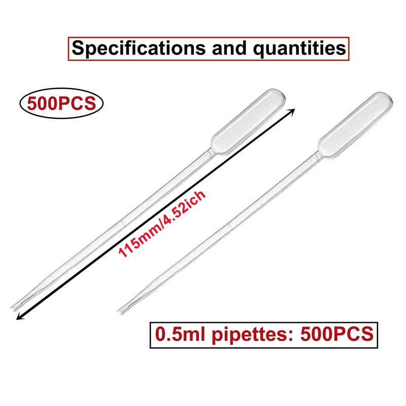 500 Pezzi 0,5ml Plastica Pipette Trasferimento,Pipette Graduate,Squeeze Trasferimento Pipette,pipette monouso,per