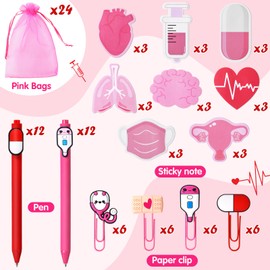 Saypacck 96 Pcs Nurse Gift Set of 24, Includes Pens Sticky Notes Bookmarks and Bags for Appreciation Nurses Week Gifts Hospital Student Essentials Medical Assistants Supplies(Pink White,Cute)