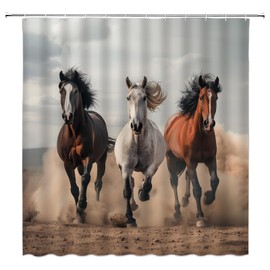 YNFUQANLN Horse Shower Curtain Farm Animal Southwest Equine Galloping Running Horses Field Desert 70" Wx70 H Fabric Bathroom Decor Curtain with Hooks
