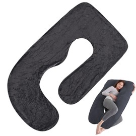 Schwangerschaftskissenbezug, J Form Bezug für Seitenschläferkissen, Abnehmbarer Baumwolle Körperkissen, Maschinenwaschbar Ersatzbezug für Erwachsene Stillkissen, Stillkissenbezug, 150 x 80cm, Schwarz