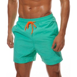 Swimming Trunks Men's Swimming Shorts Quick-Drying Leisure Beach Shorts Swimming Trunks Men with Pockets Board Shorts Swimming Trunks Men Contrasting Drawstring Swimming Shorts for Men Short, Green, M