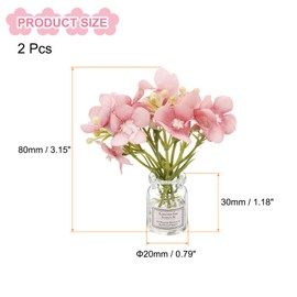 CoCud Mini Flowers Dollhouse in Vase, Silk Plastic Miniature Dollhouse Accessories with Tiny Flower Pink - (Applications: for 1:12 1:8 or 1:6 Scale Fairy Micro House) 2-Pieces