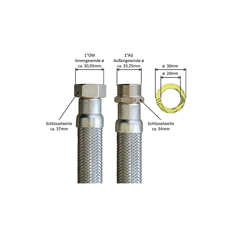 Flexible hose 1 inch nut x 1 inch male thread,