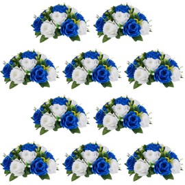 Nuptio - Ramo de arreglo de bolas de flores, 1 bola de rosas artificiales de 24 cm de diámetro azul real para mesas de centro de mesa, arreglos de rosas artificiales para decoración de mesa de mesa de