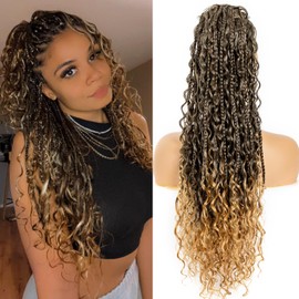 Lovenea Drawstring Ponytail for Women 24 inch Boho Braids with Long Wavy Hair Clip in Ponytail Extension Synthetic Hair Extensions Ponytail for Daily Use (T1B/27#, 24 Inch)