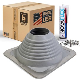 Fasteners Plus #6 Square EPDM Metal Roof Pipe Flashing Boot with Complete Install Kit (Made in USA), Fits 4-3/4” - 10” Pipe OD, Gray