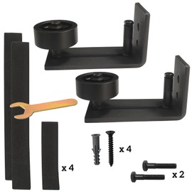 Barn Door Bottom Roller Guide 2 Pack - Adjustable and Wall Mount Door Track Black,Sliding Floor Guide Stay Roller Hardware Does not Damage Tiles, Also Fit for Pocket Door