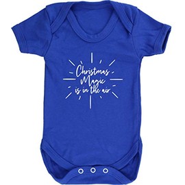 Hippowarehouse Christmas Magic is in The air Baby Vest Bodysuit (Short Sleeve) Boys Girls Royal Blue