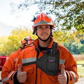 Walkie Talkie Chest Bag, 10.2x6.69inches Two Way Radio Pouch Portable Walkie Talkie Vest Chest Bag Pouch Black with Adjustable Strap Two Way Radios Carry Case Accessory Holder