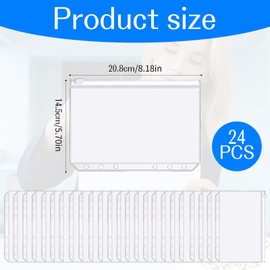 A5 6-Hole Zipper Binder Pockets – 24-Pack PVC Waterproof Document Sleeves, 20.8×14.5cm, Semi-Transparent Organizer Pouches for Cash, Coupons, and Office Supplies, Compatible with A5 6-Ring B