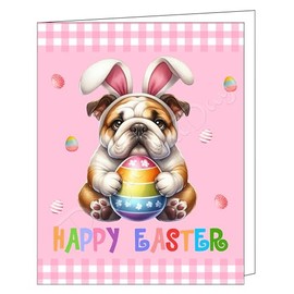 Bulldog Dog Easter Dog Greeting Cards - Adorable Pets Invitation Cards with Envelopes - Pet Artwork Festival Note Cards (1 Note Card)