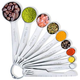 BALCI - Measuring Spoons, Heavy Duty 18/8 Premium Stainless Steel Measuring Spoons Set, Spoons with US and Metric Measurements , Set of 10 + Leveler, Measuring tools for Dry and Liquid Ingredients