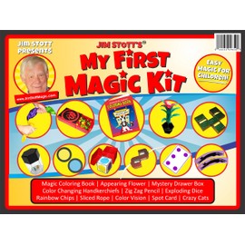 Jim Stott’s 'My First Magic Kit' for Kids, Magic Tricks Set for Girls and Boys, Appearing Flower, Magic Coloring Book, Color Changing Handkerchiefs, Exploding Dice, and More