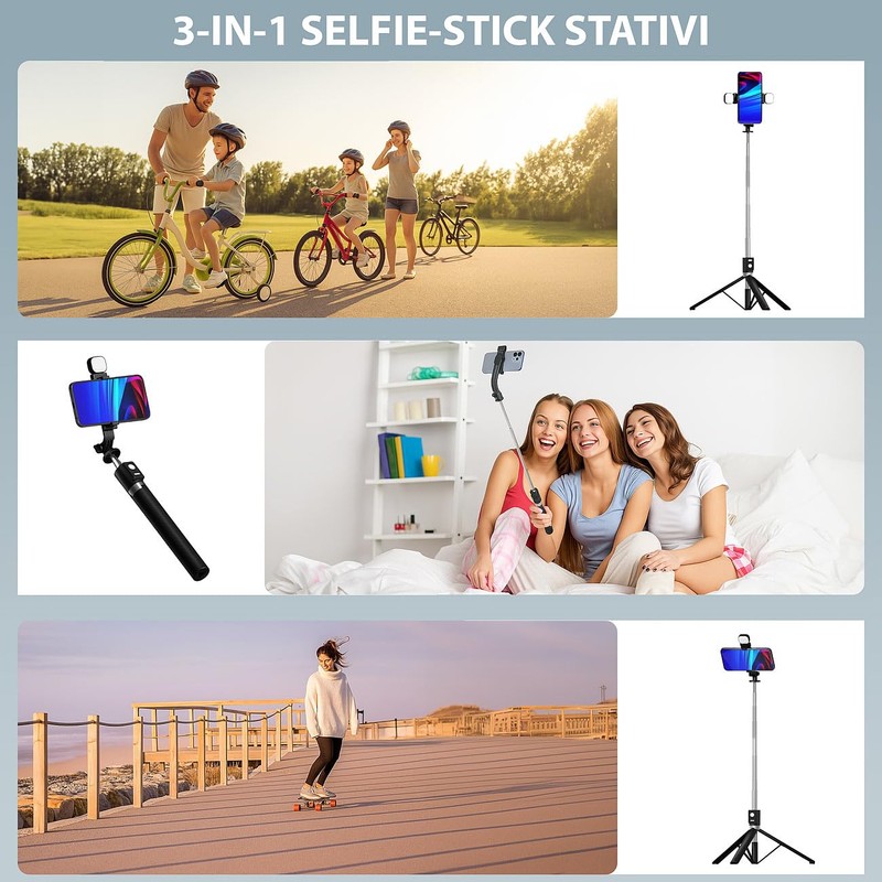 Somikon Smartphone-Selfiestick: 2er-Set Smartphone-Selfie-Stativ, 2 LED-Lichter, mit BT-Fernauslöser (Selfie Stick