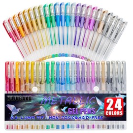 HUJUGAKO 48 Pack Metallic Gel Pens, 24 Colored Gel Pen with 24 Refills,40% More Ink Write Smooth for Adults Coloring Books Drawing Doodling Scrapbooks Bullet Journaling
