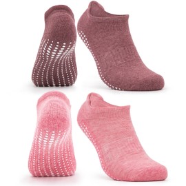 Occulto Women & Men Pilates Grip Socks Pack of 2 (Model: Mady), Yoga Socks 2 Pairs Pink Red 6-8