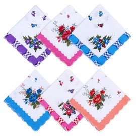 6 Pack Ladies Cotton Handkerchiefs Ladies' Vintage Floral Handkerchiefs Women's Handkerchief Flower Embroidered Ladies Hankies Sweat Handkerchief for Wedding Party