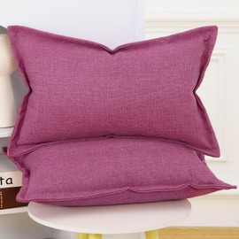 MADIZZ Set of 2 Polyester Linen Throw Pillow Covers with Broad Edge Soft Boho Decorative Pillow Cases for Sofa Bedroom Modern Pillow Shell 12x20 Inch Fuchsia