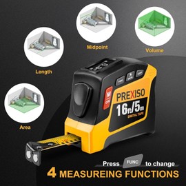 PREXISO 2-in-1 Digital Tape Measure 16Ft Rechargeable Measuring Tape Ruler Tool