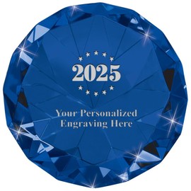 Crown Awards Customizable Sapphire Crystal Award, 2" Engraved 2025 with Stars Sapphire Crystal 80 Carat Diamond Paperweight Award