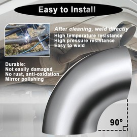 Cotonlake 2.5 Inch 90° Mandrel Bend Elbow, SS304 Stainless Steel Bend Tube 90 Degree Exhaust Elbow Pipe - Thickness 16GA/0.65" for Car Modified Exhaust System, Stair Handrail (1 pcs)