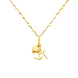 The World Jewelry Center 14k Real Yellow Gold Faith, Hope, and Charity Pendant with 0.9mm Cable Chain Necklace - 20"