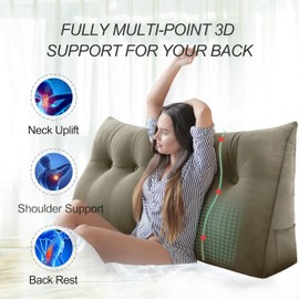 WOWMAX Triangular Headboard Pillow Twin Bed Wedge Pillow for Headboard Large Bolster Pillow for Bed Wedge Pillow Headboard Daybed Pillows with Removable Cover, Velvet (100% Cotton), Beige-Gray