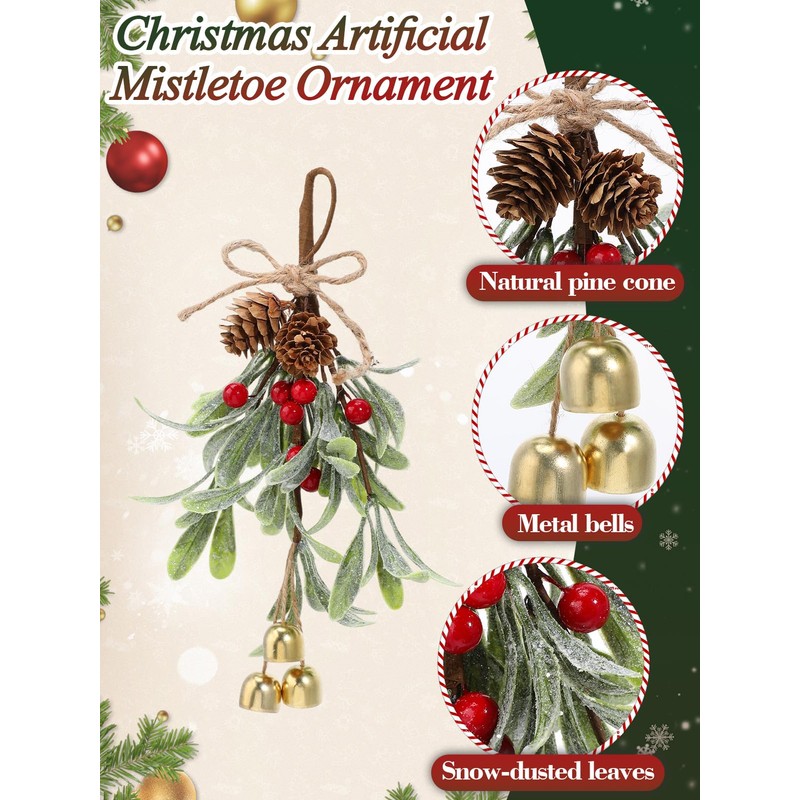 Artificial Mistletoe Christmas Decor - Christmas Ornaments with Bells Red
