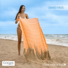 GOQAN Turkish Beach Towel Oversized 39x71 | Thin, Lightweight, 100% Cotton and Sand Free Towel is Suitable for Beach, Bathroom, Pool, Travel & Swim | Odor Free Thanks to Quick Dry Property - Orange