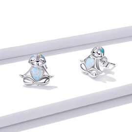 Presentski Sloth Opal Stud Earrings Smile 925 Sterling Silver Colorful Flowers Cute Sitting Animal Heart-shaped Platinum Plated Enamel Elegant Dainty Gift for Women Girls