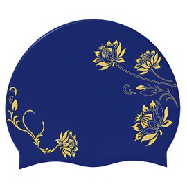 Badekappe Damen, Schwimmhaube Damen, Silikon wasserdicht für lange Haare, Badehaube elastisch und bequem, Schwimmkappe rutschfest für Schwimmbad Training Sport, schützt Haare & Ohren, modisch mit Druc