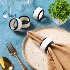 Napkin Rings Set of 12 for Dining Table Decoration Parties Everyday Metal Napkin Holder Napkin Rings for Dinner Table Decor, Wedding, Banquet, Party - Midnight White Flour