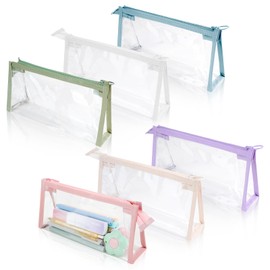 SHAIDOJIO 6 Pack Clear Pencil Case Pen Pounch, Pen Bag with Zipper, Transparent Marker Pounch, Travel Toiletry Cosmetic Makeup Bag, Multifonction Stationery Organizer for Students Adults Teen