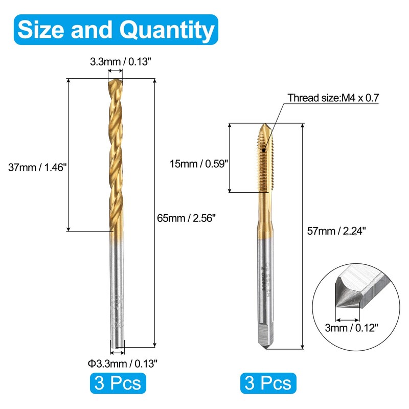 sourcing map Tap and Drill Bit Set, 3pcs M4 x