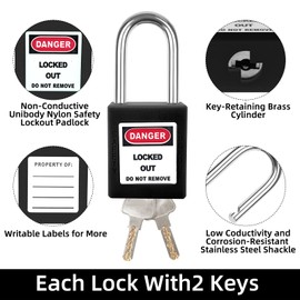 BULANGDI Lockout Tagout Locks Set-5pcs Black Loto Locks,Lockout Locks Keyed Different,2 Keys Per Lock, OSHA Compliant Lock Out Tag Out Padlocks, Safety Padlocks for Electrical Lockout Tag Out Kit