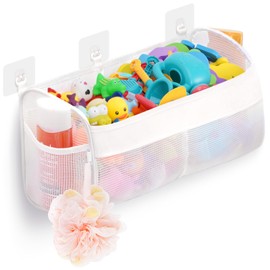Lifewit Bathroom Toy Boxes with 2 Compartments, Bath Toy Organiser, Wall Mounted, Kids Shower Toy Holder with 3 Hooks, Plenty of Space for Quick Access & Sorting, Toddler
