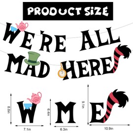 JarThenaAMCS We're All Mad Here Paper Banner 1st Birthday Party Decoration Banner Wonderland Party Bunting Garland for Afternoon Tea Parties Supplies