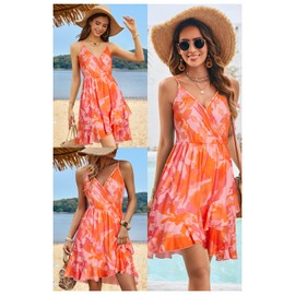 Newshows Summer Dress 2024 Spring Womens Floral Flowy Wrap Casual Sun Beach Wedding Guest Vacation Outfits Clothes Resort Wear Sleeveless V Neck Spaghetti Strap Dresses (Floral H, S)