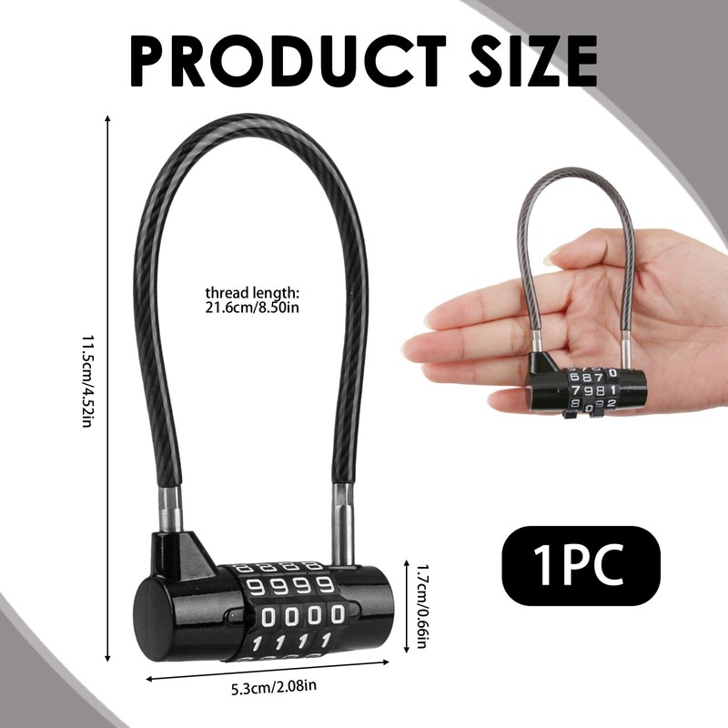 4-Digit Combination Padlock with Steel Cable - 3/16" Diameter, 7"