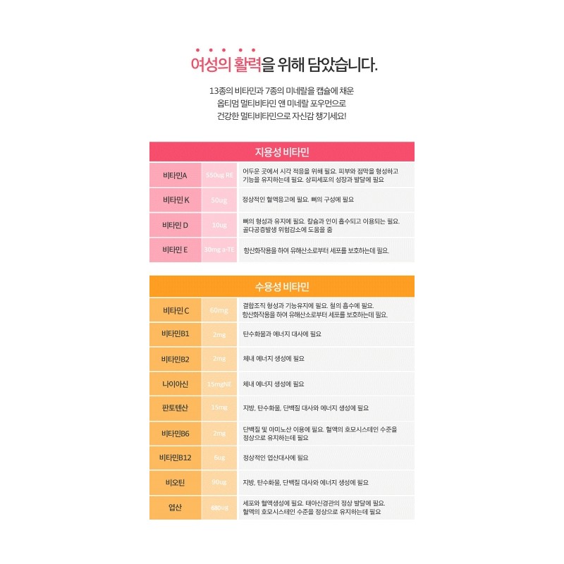Women's Multivitamin Women's Multivitamin Mineral Overwater 3 Months / 여성